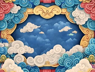 中式云纹边框背景图