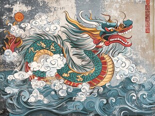 中式祥龙破浪腾云图