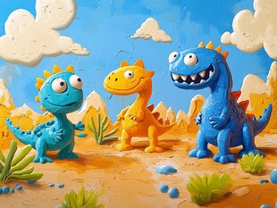 三只可爱小恐龙欢乐相聚