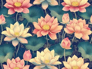 中式荷花图案背景图