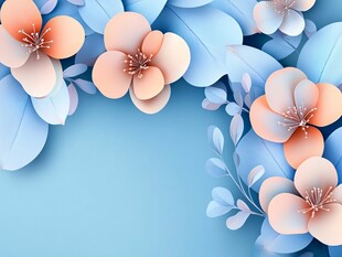 淡蓝背景的唯美纸艺花卉