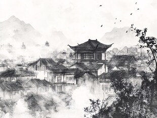 水墨江南古村落景致