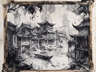 水墨江南古建筑风景图