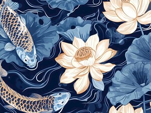 锦鲤荷花中式精美图案