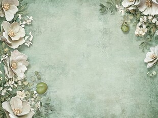 复古绿底白花唯美边框图