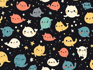 可爱海洋生物星星图案背景