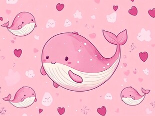 粉色萌趣鲸鱼爱心背景图