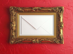 红墙金框中的白色信封