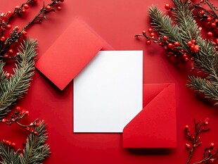 圣诞红信封与空白信纸