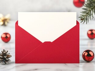 红色圣诞信封与装饰物件