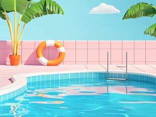 夏日泳池边的惬意时光