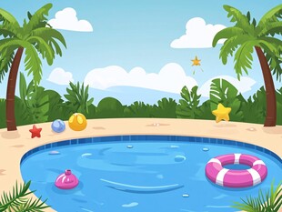 夏日泳池边的欢乐场景