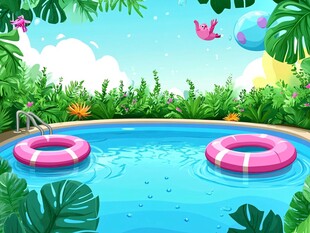 夏日泳池中的欢乐时光