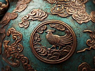 古铜器上的凤纹精美浮雕