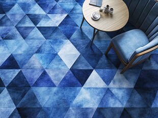 蓝调几何图案地面与座椅