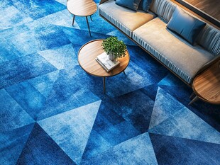 蓝色几何图案客厅地毯装饰