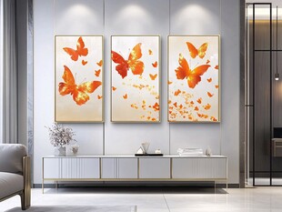 三联蝴蝶挂画装点现代客厅
