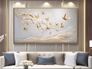 客厅中式金蝶花卉装饰画