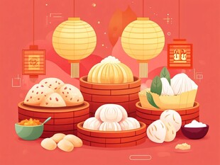 中式美味包子蒸笼贺佳节