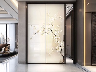 中式花鸟玻璃推拉门设计