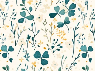 清新花卉四叶草无缝图案