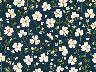 深蓝色底白花植物图案