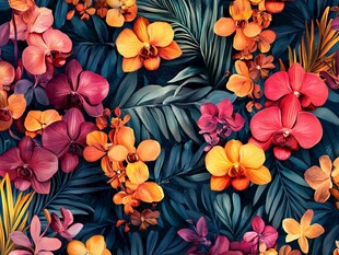 热带花卉繁茂图案