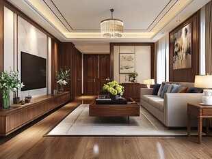 中式典雅客厅室内效果图