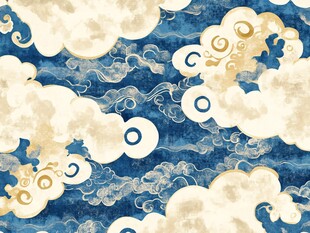 中式蓝金祥云纹图案背景
