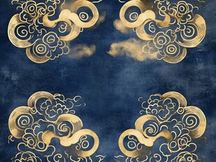 中式金云纹深蓝色背景图案