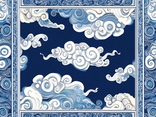 中式蓝白祥云传统图案