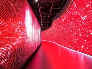 红色科技感光影隧道空间