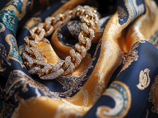 奢华金钻手链与印花丝绸