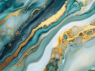 蓝金流体艺术抽象纹理图