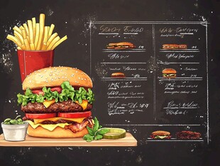 美味汉堡配薯条诱人餐单