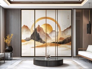 新中式山水移门客厅景致