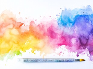 彩虹水彩笔触与画笔