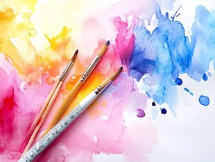 多彩水彩画与绘画工具
