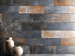 复古石纹瓷砖与素雅花瓶