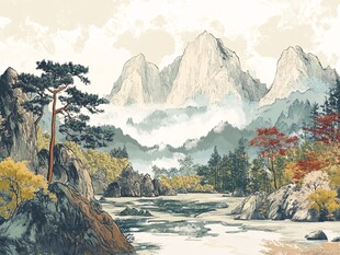 秋日山水间的诗意景致