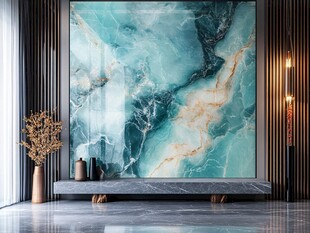 蓝绿大理石纹客厅装饰画