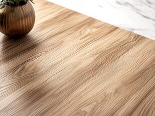 木纹桌面配精致花瓶