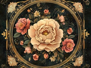 复古花卉圆形精致装饰画