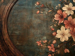 复古圆框花卉装饰画