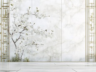 中式白梅大理石背景墙