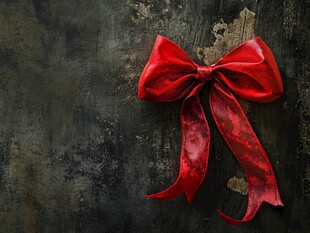 红绸蝴蝶结置于复古背景