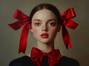 红发蝴蝶结少女肖像
