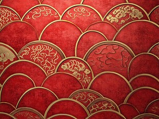 红色中式云纹鱼鳞纹背景图