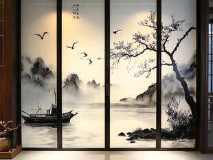 中式山水意境屏风画