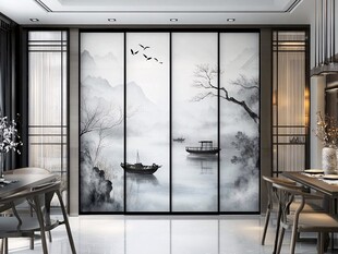 中式水墨风客厅隔断装饰画